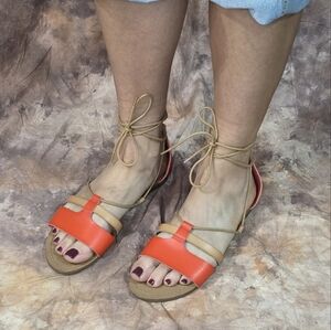 Old Navy Sandals Faux leather Ankle Lace Up Ties Hot Tamale Orange Red Tan 9